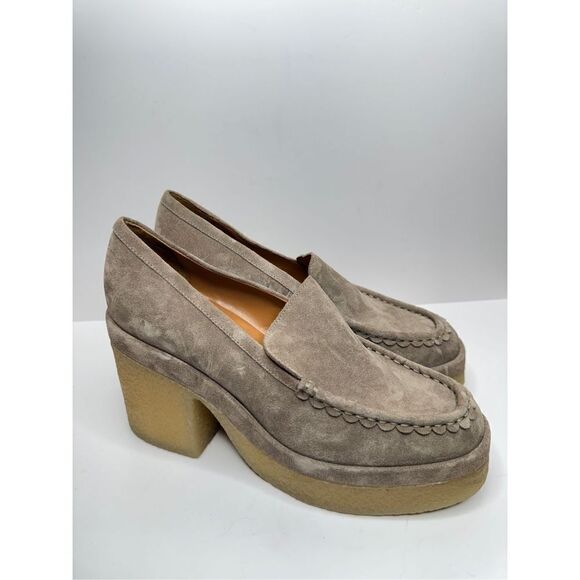 Marc Fisher Lina Platform Loafer Size 10 Suede Leather Penny Tan Slip On Shoes - Picture 2 of 10